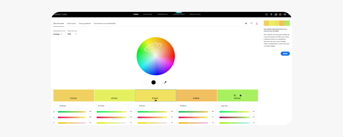 Adobe Color: é uma ferramenta da Adobe que permite que você crie paletas de cores a partir do círculo cromático, de imagens ou de temas predefinidos. Você também pode explorar paletas criadas por outros usuários ou sincronizar suas paletas com outros aplicativos da Adobe, como Photoshop ou Illustrator. 